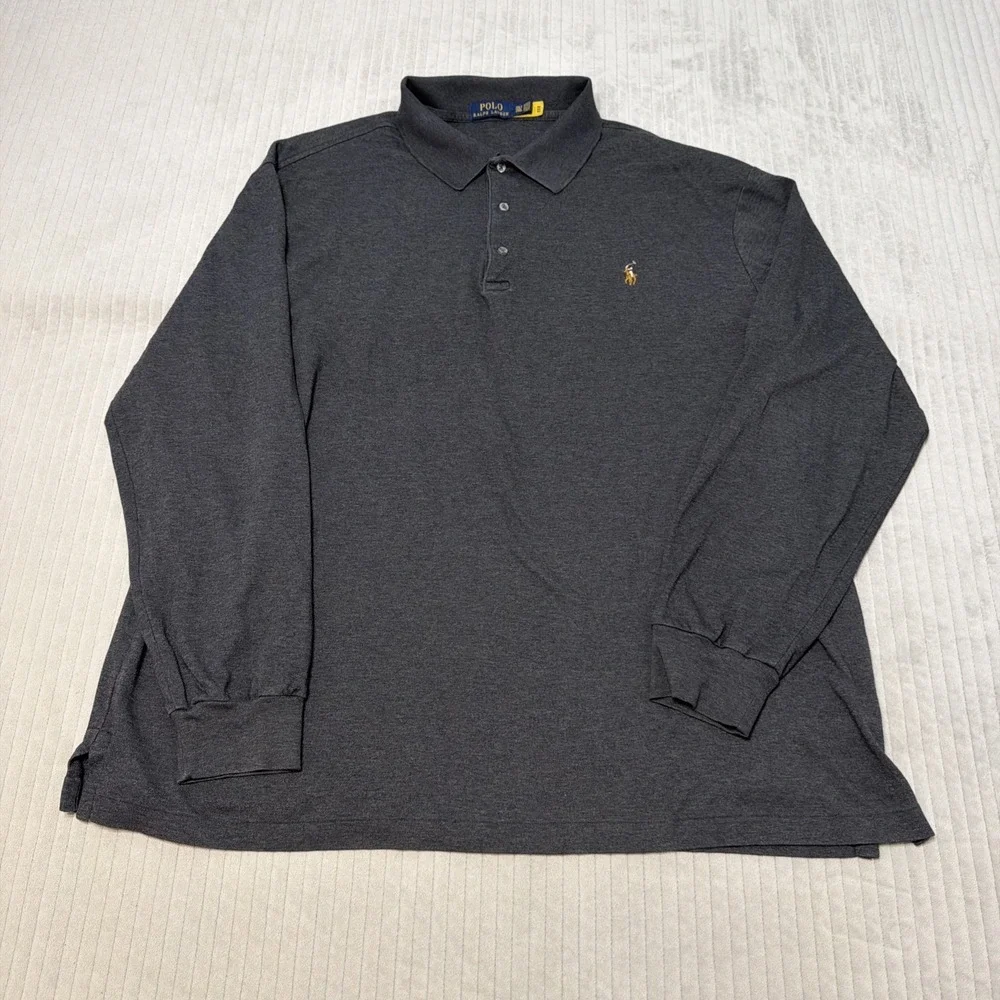 Polo Ralph Lauren Mens 2XL Henley Charcoal Long Sleeve Shirt Flesh Pony